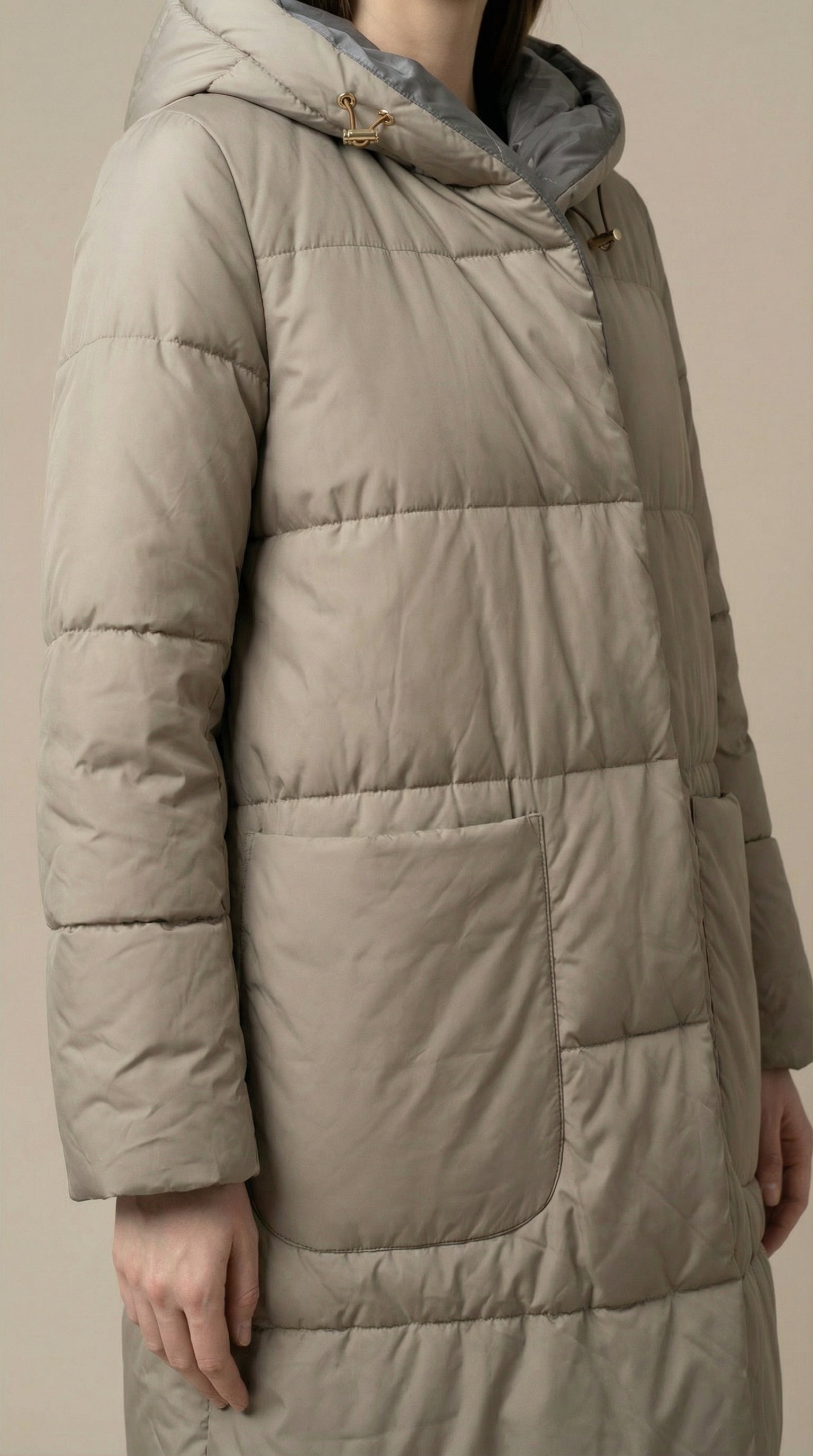 Kadın Kapitone Şişme Mont – Diz altı Vizon