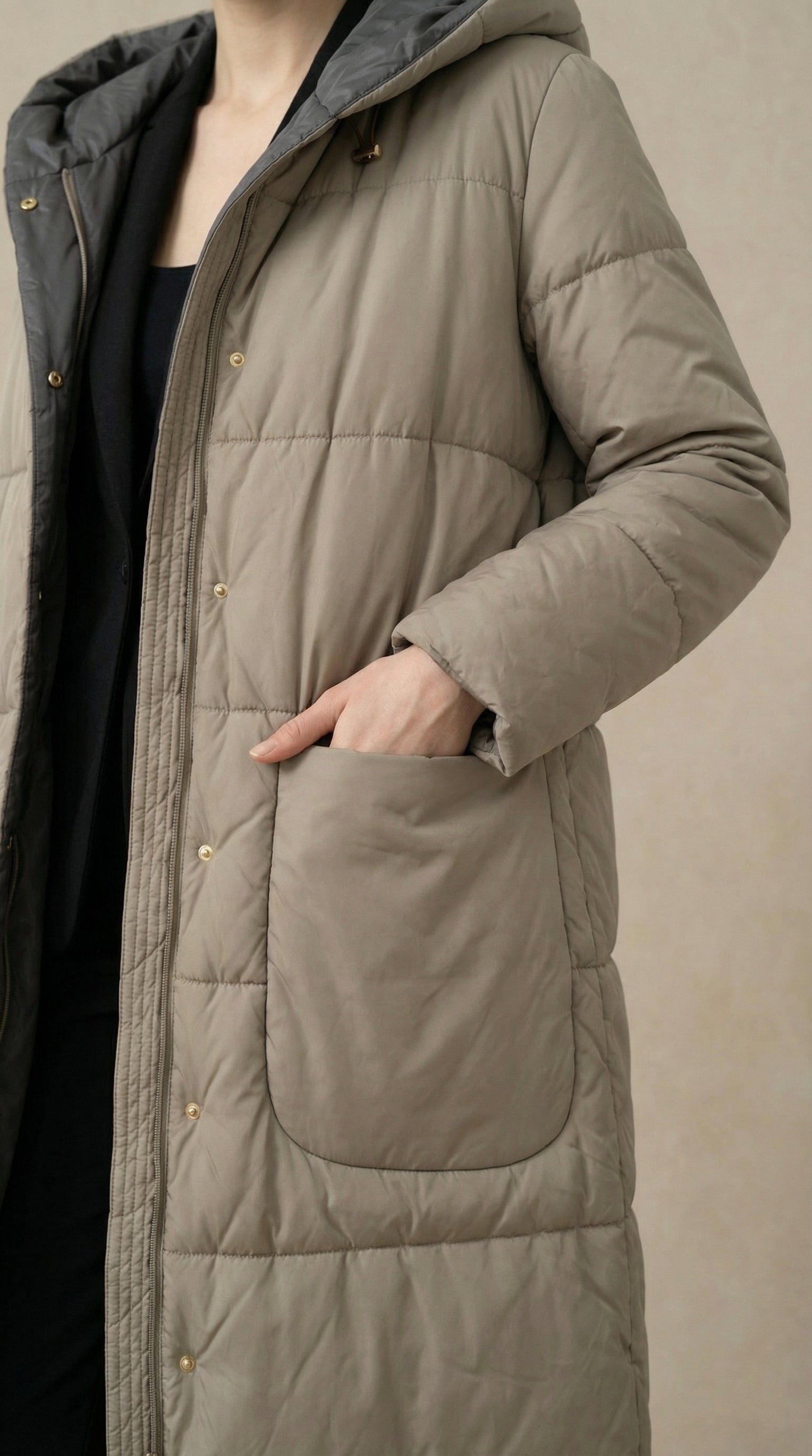 Kadın Kapitone Şişme Mont – Diz altı Vizon