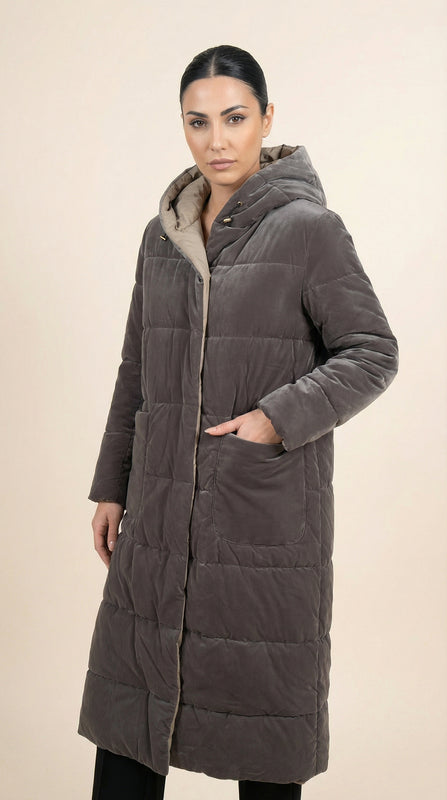 Kadın Kapitone Mont – Kapüşonlu Gri - 38 Beden