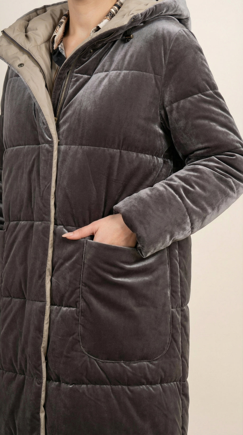 Kadın Kapitone Mont – Kapüşonlu Gri