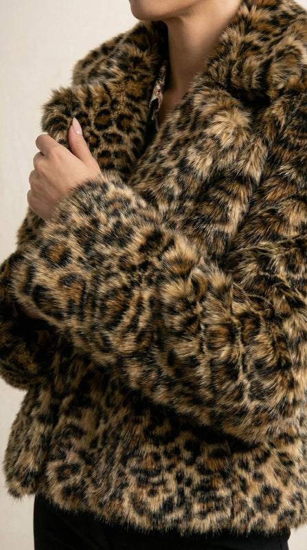 Kadın Leopar Desenli Kaban – Leopar desen Camel-Siyah - 38 Beden