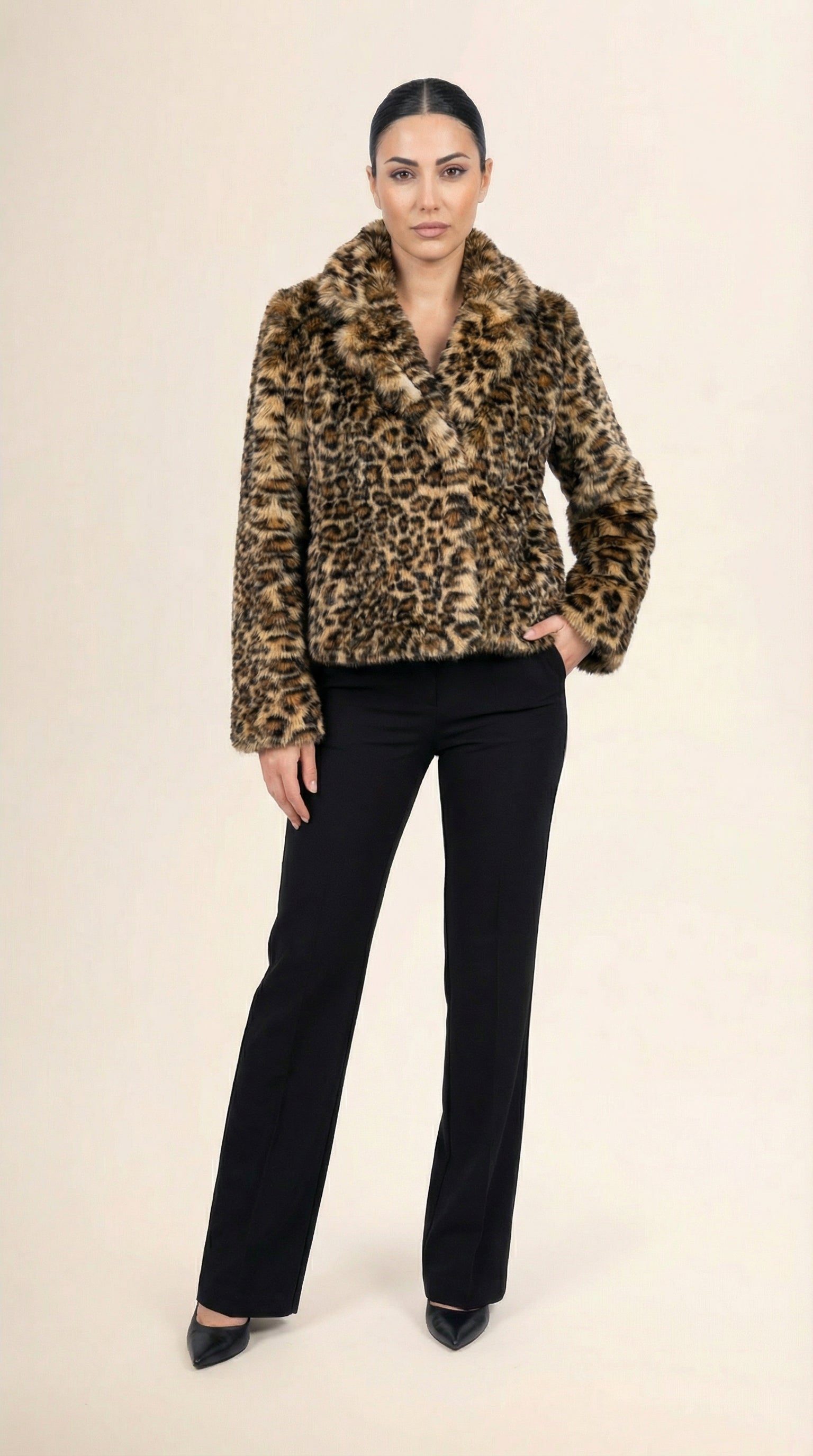 Kadın Leopar Desenli Kaban – Leopar Desen Camel