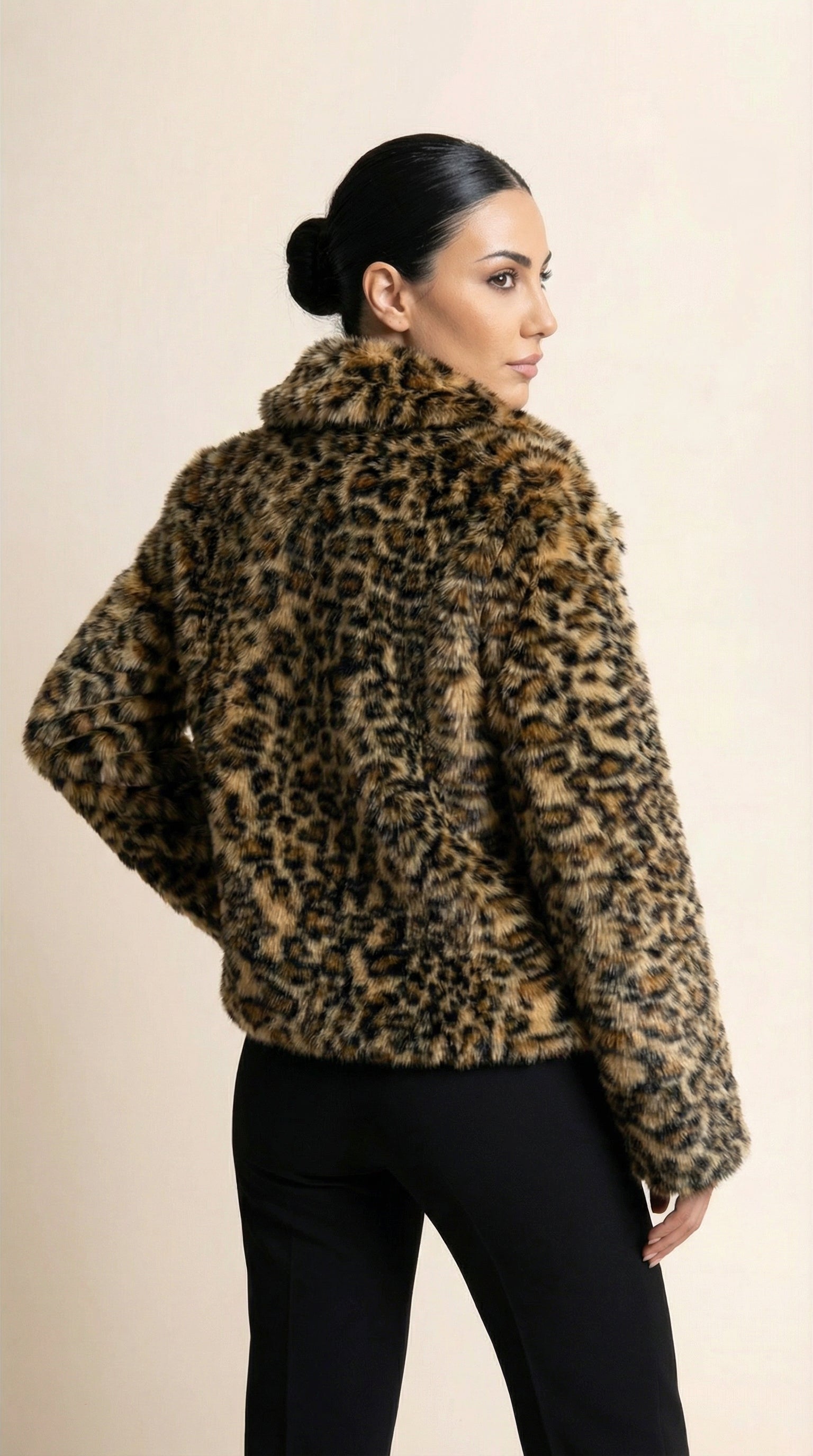 Kadın Leopar Desenli Kaban – Leopar Desen Camel