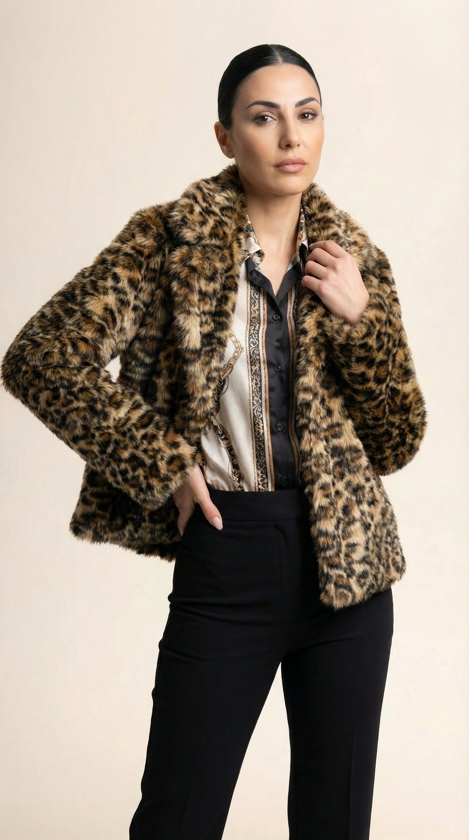 Kadın Leopar Desenli Kaban – Leopar Desen Camel