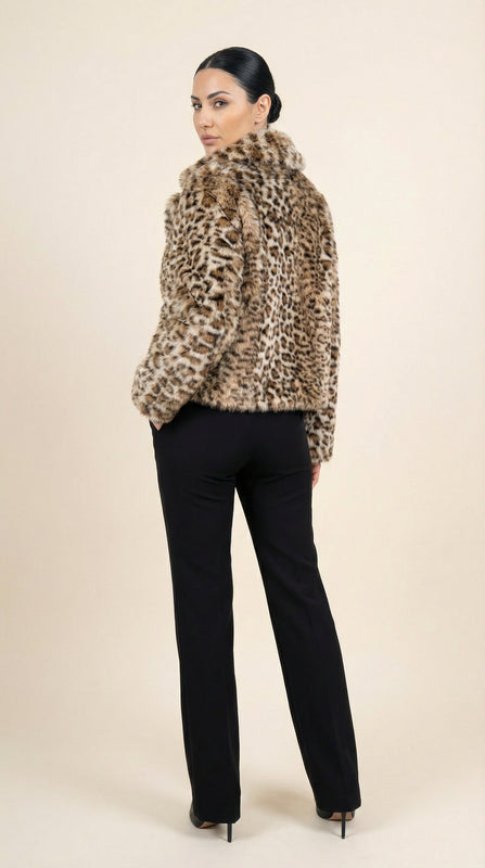 Kadın Leopar Desenli Teddy Ceket – Kısa boy Camel-Siyah - 38 Beden