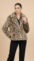 Kadın Leopar Desenli Teddy Ceket – Kısa boy Camel-Siyah