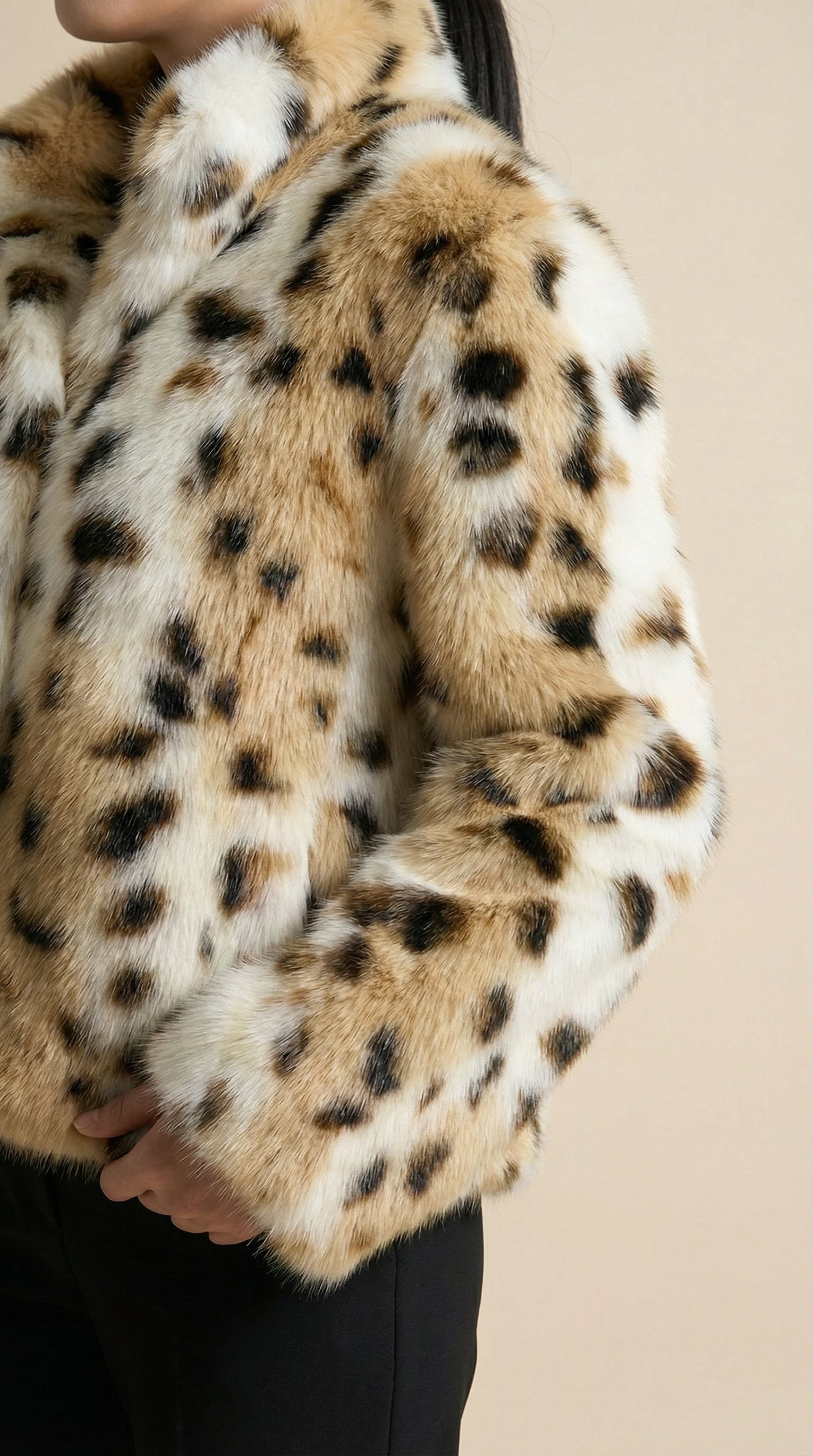 Kadın Leopar Desenli Ceket – Kısa boy Camel-Siyah