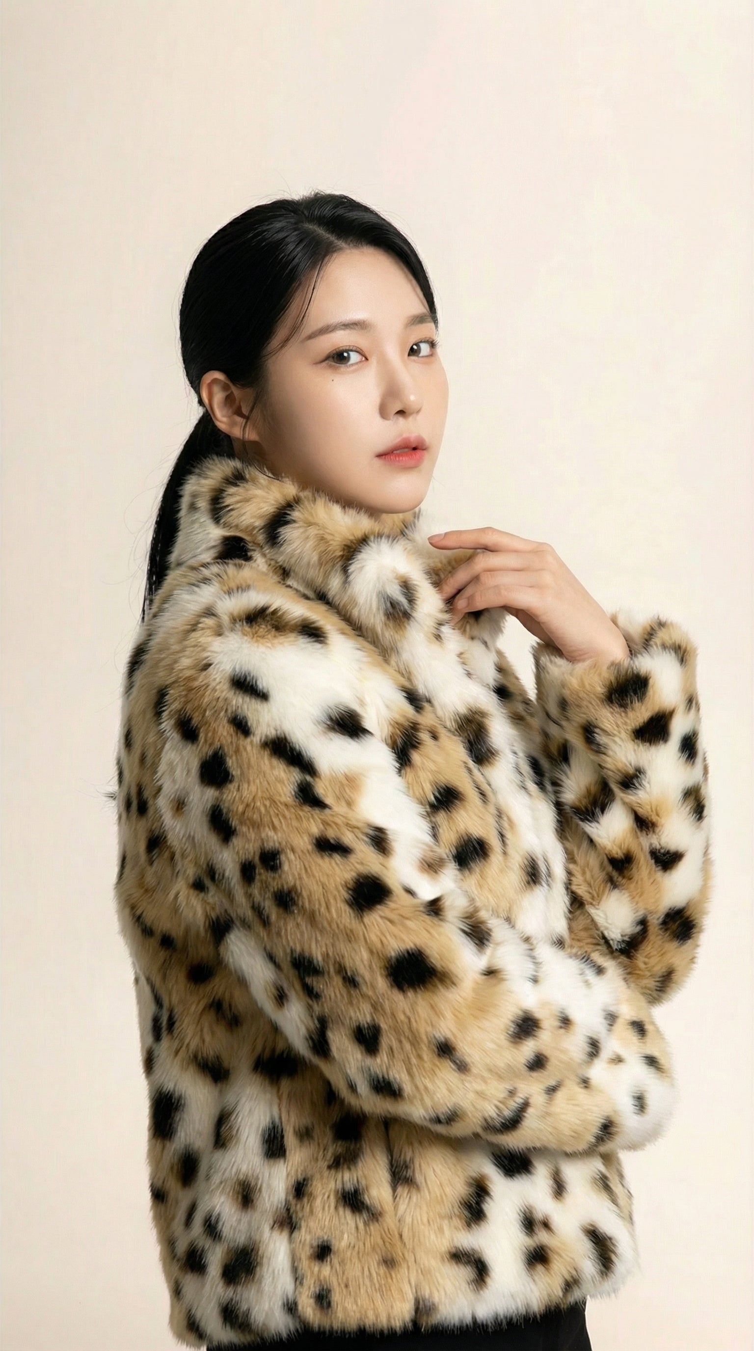 Kadın Leopar Desenli Ceket – Kısa boy Camel-Siyah