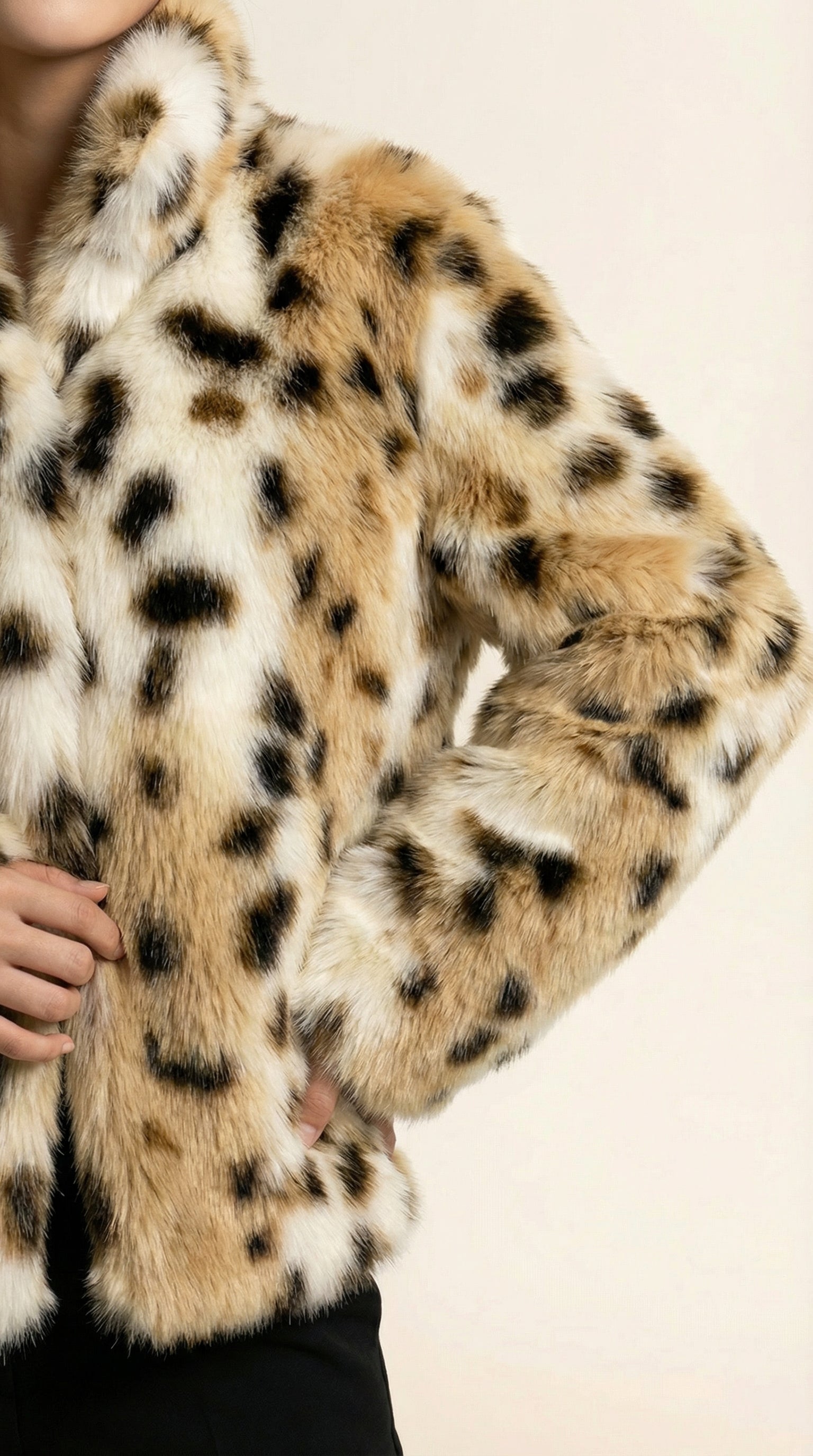 Kadın Leopar Desenli Ceket – Kısa boy Camel-Siyah