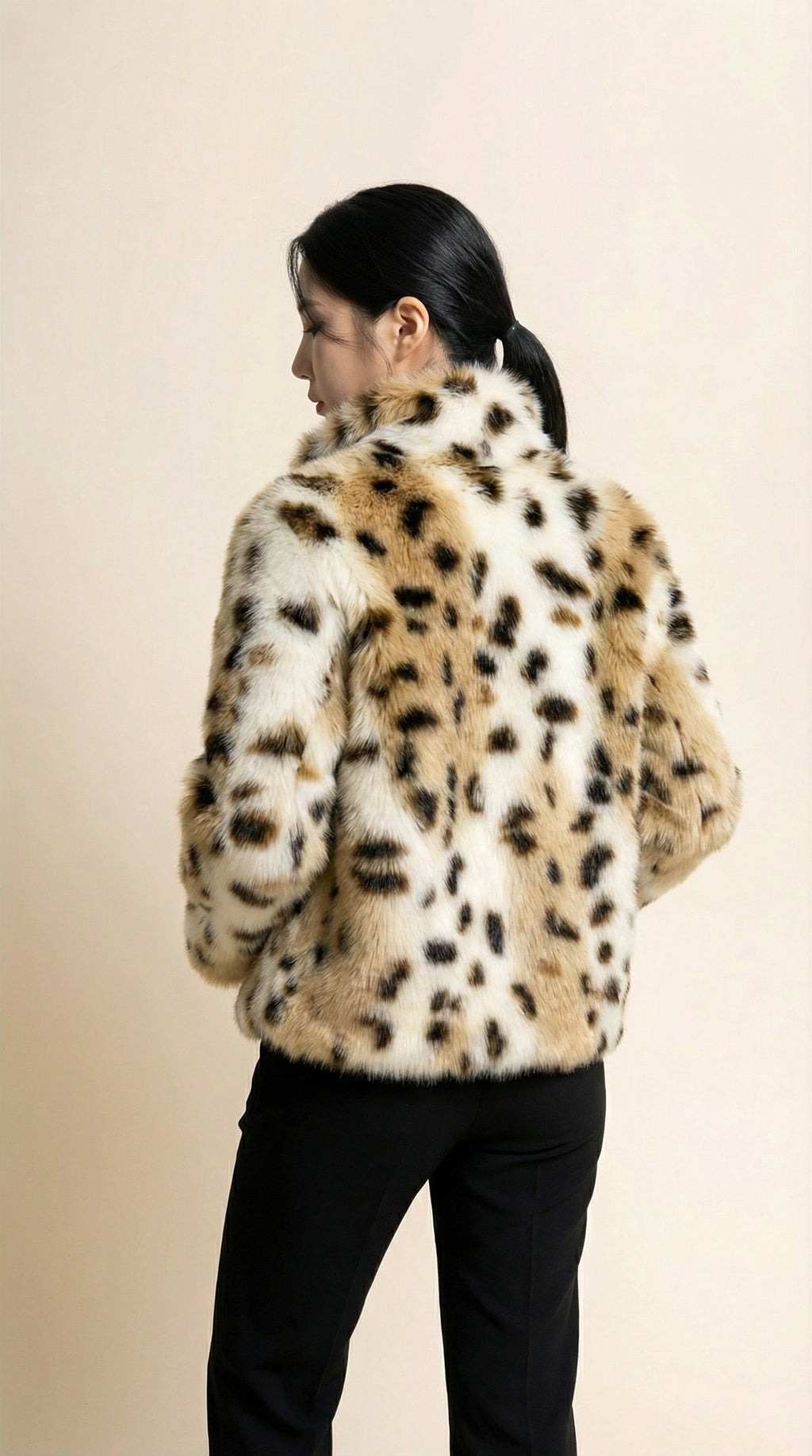 Kadın Leopar Desenli Ceket – Kısa boy Camel-Siyah